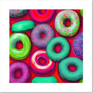 Colorful Donuts Red Posters and Art